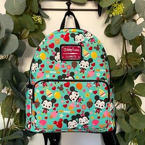 NWT 2021 Disney Parks Mickey Minnie Snacks Teal Loungefly Mini Backpack